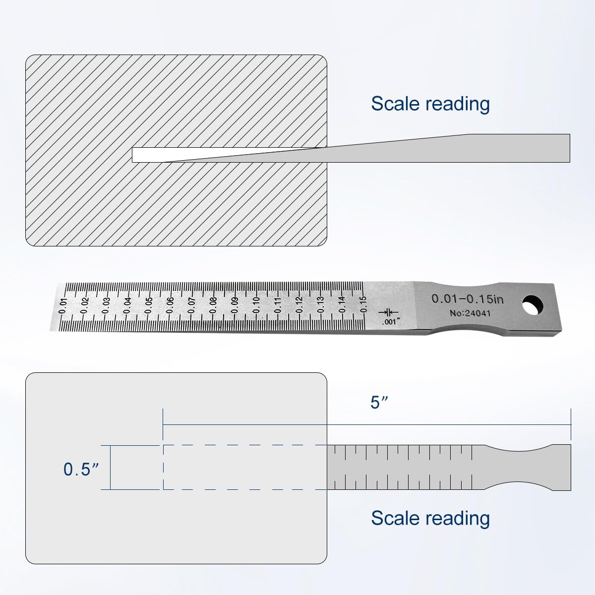 Taper Gap Gauge, Wedge Feeler Wedge Gauge Gage Gap Hole Measure Tool,Inch Unit 0.01"-0.15"(Graduation 0.001")