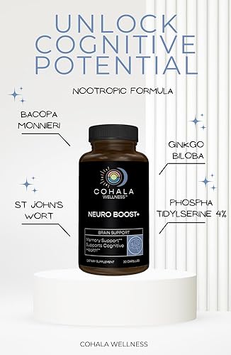 Miniatura 4 de Neuro Boost+ Suplemento cerebral nootrópico - Salud cognitiva Claridad, enfoque y memoria - Bacopa Monnieri Ginkgo Biloba Fosfatidilserina - 30