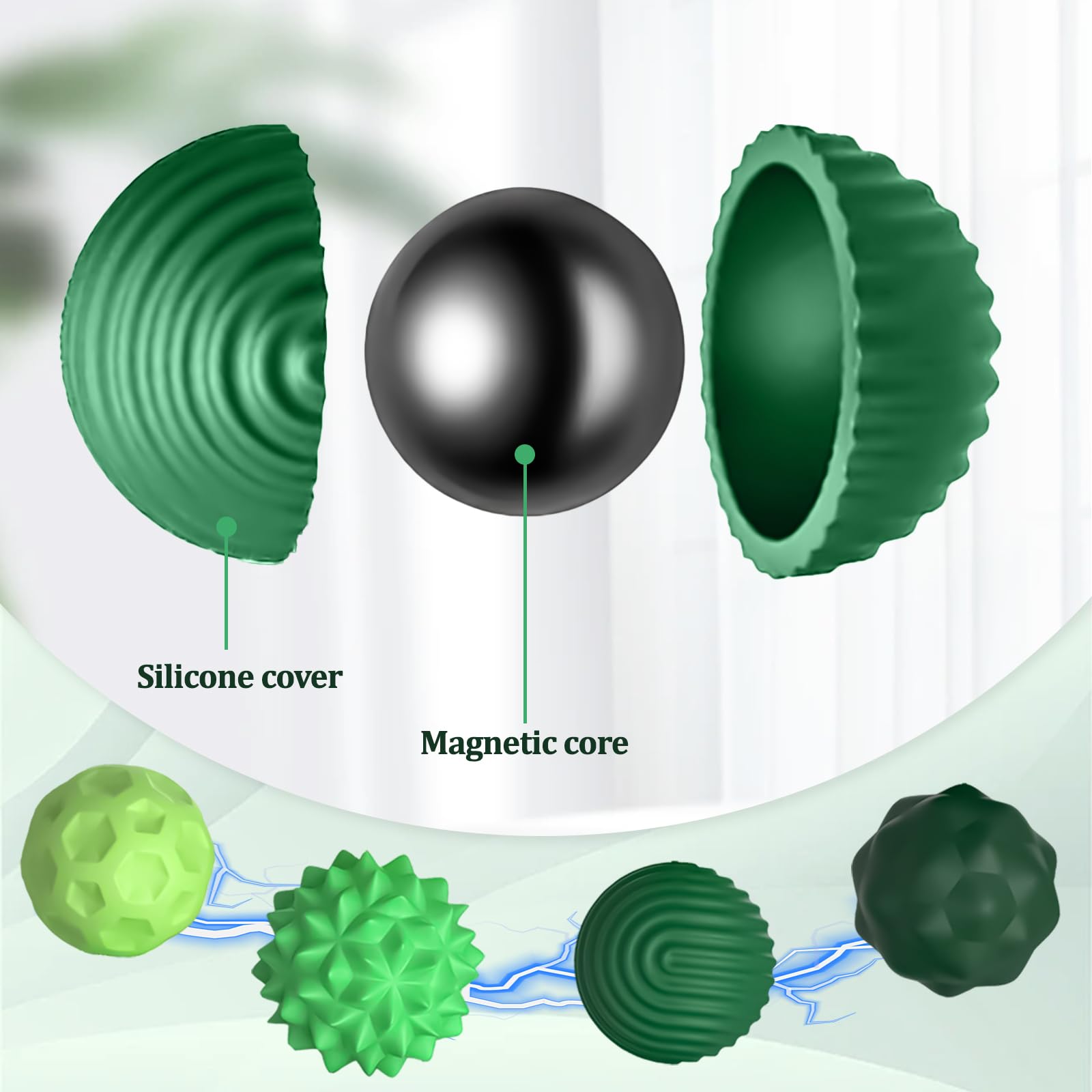 8 Szt. Zabawki Antystresowe Magnetyczne – Silikonowe Zabawki Fidget, Idealne na Stres, Relaks i Skupienie dla Dzieci i Dorosłych (zielony)