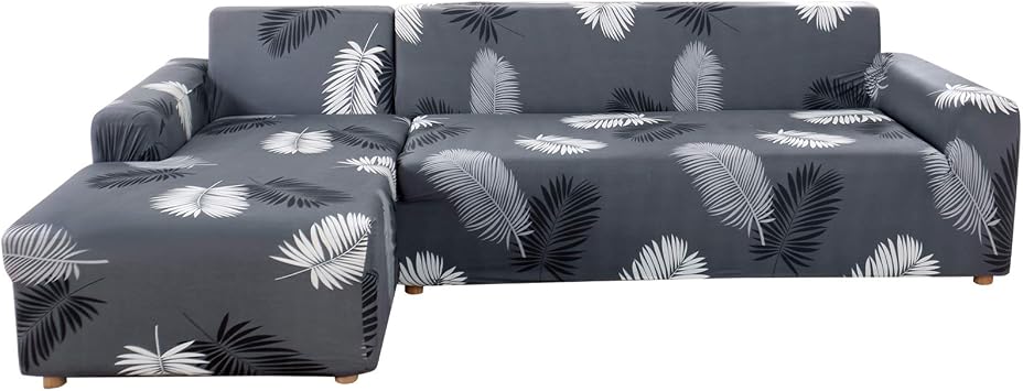 MIFXIN Sectional Sofa Covers L Shape Couch Slipcover 2 Piece Stretch Elastic L-Type Chaise Sectional Sofa Couch Furniture Protector for Living Room Pets Kids Grey Black
