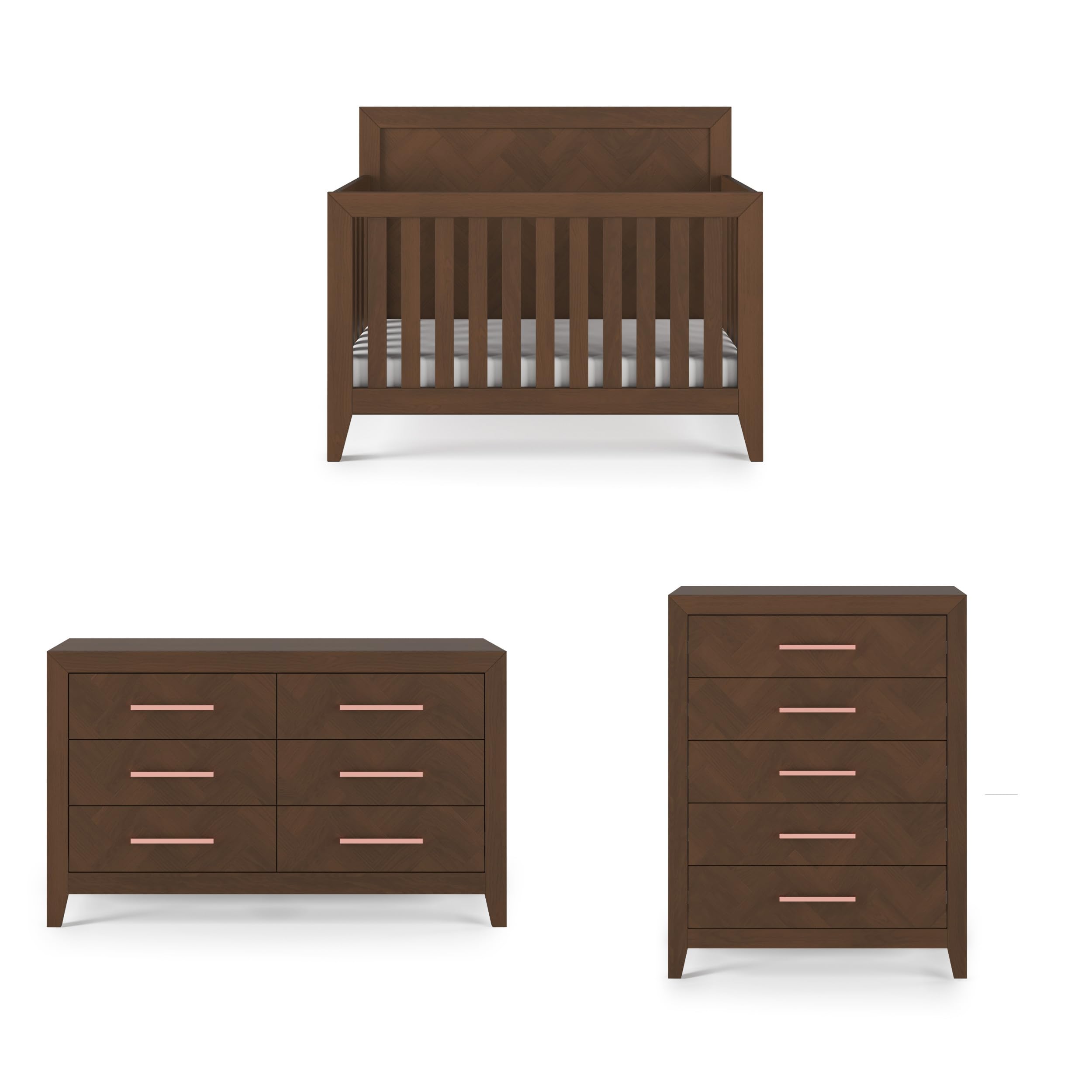 Child Craft Kieran Crib, Double Dresser and Chest Nursery Set, 3-Piece, Includes 4-in-1 Convertible Crib, Dresser and Chest, Grows with Your Baby (