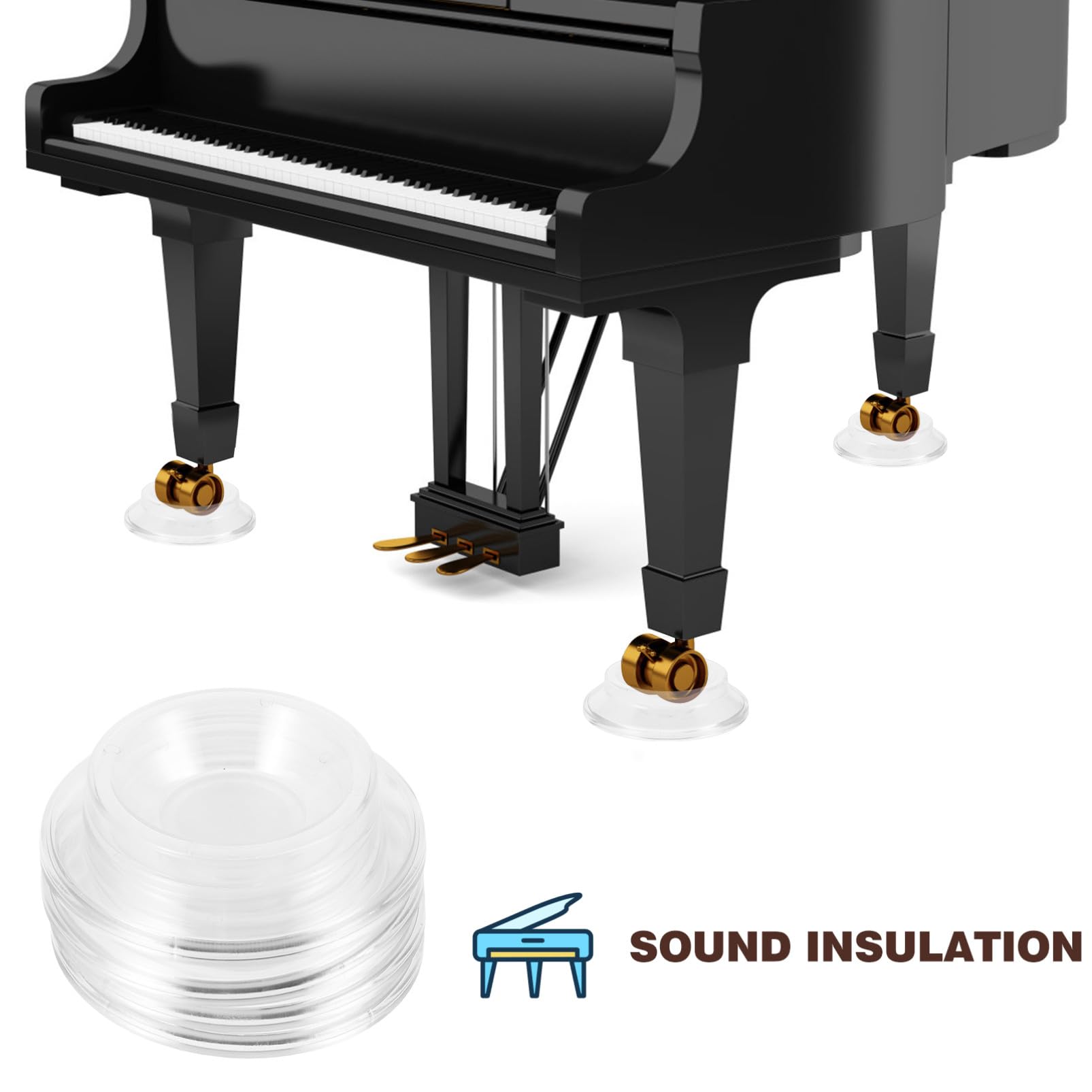 ORFOFE Protectores de Suelo para Piano Vertical, 4 Unidades, ABS, Antideslizantes, Reducción de Ruido y Protección para Patas en Suelos de Madera y Alfombra
