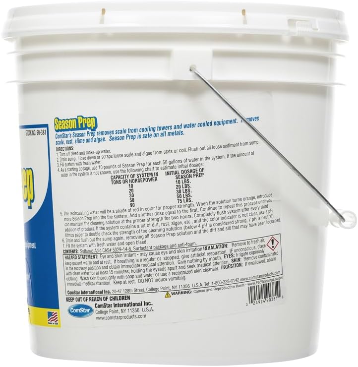 Season Prep, 26 Pounds, Cooling Tower Scale Remover & Descaler, Removes Scale Rust Slime and Algae, Safe on All Metals, Fast Acting Water Cooled Equipment Cleaner (90-381)