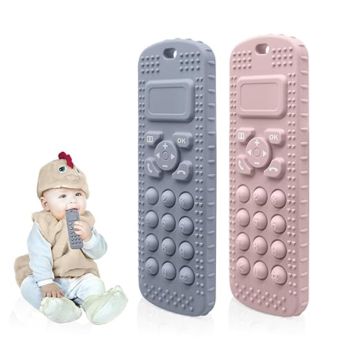 Paquete de 2 juguetes de dentición para bebés, juguetes de silicona con forma de control remoto, sin BPA, juguete de dentición infantil para bebé,