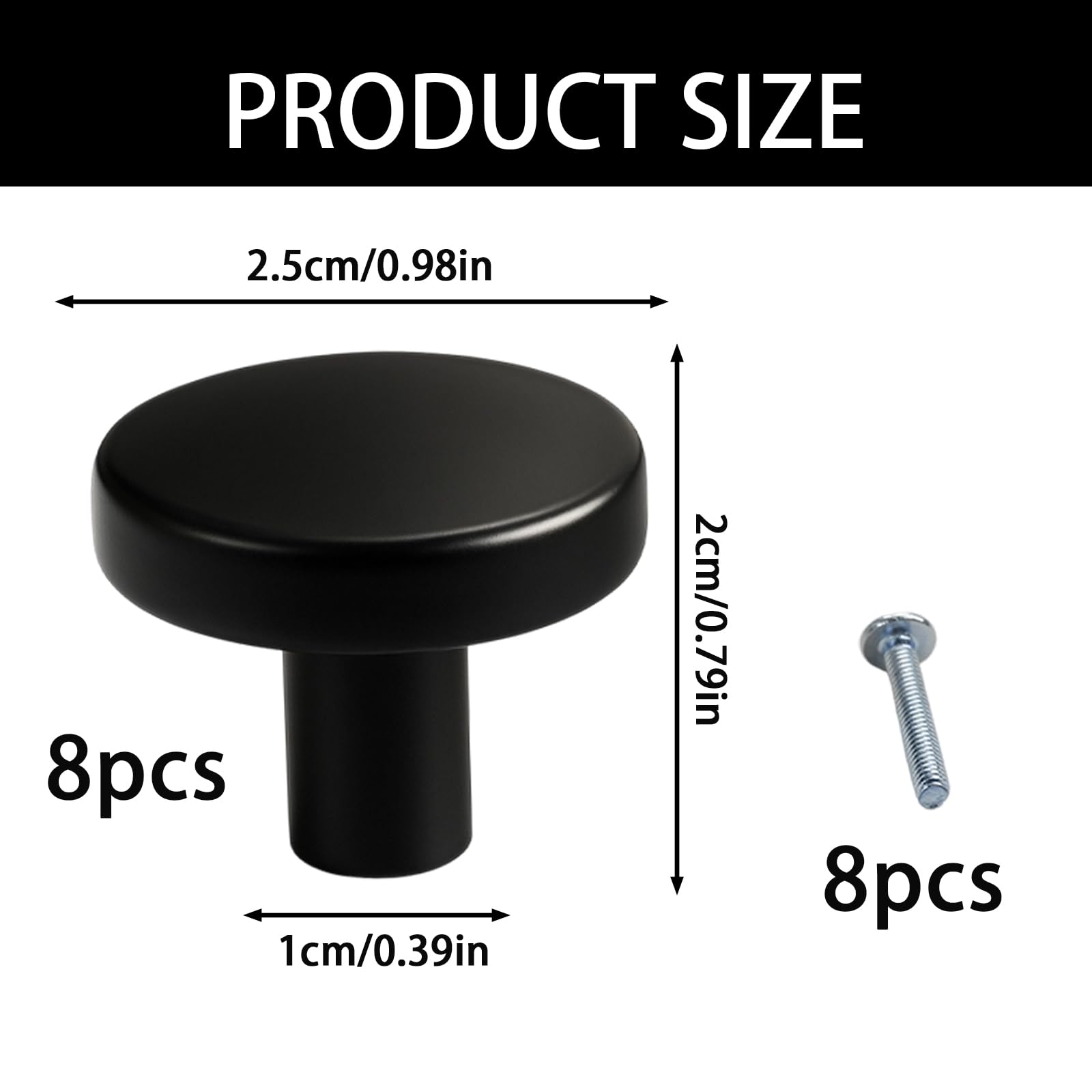 GYTFOG 8 PCS Black Door Knobs, Black Cupboard Knobs, Round Door Knobs Equipped with Screws,for Cabinet Drawer Nightstand TV Cabinet Closet Door Handle, Home Decorating, Cupboard, Wardrobe - Image 2