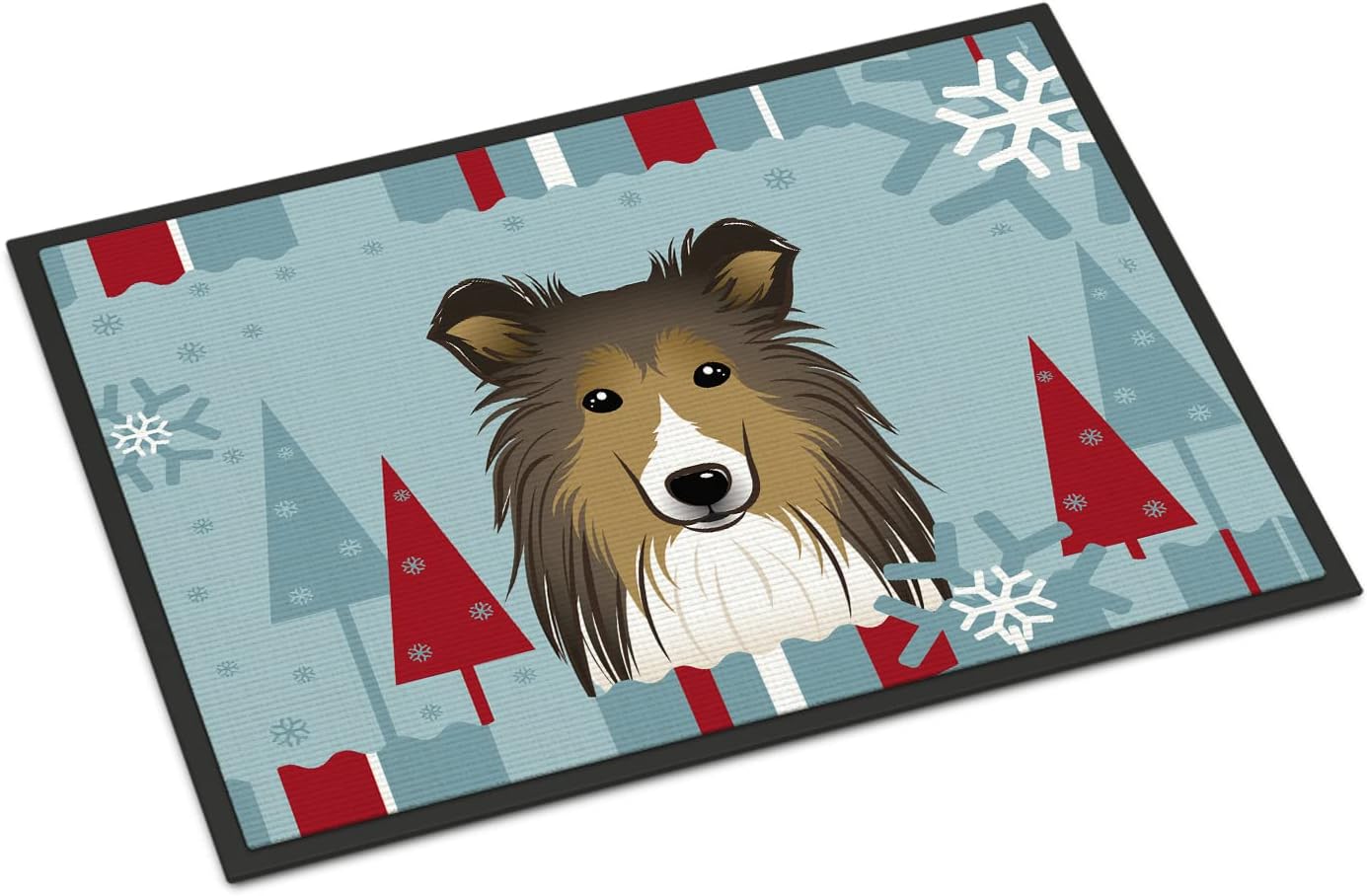 Caroline's Treasures BB1738JMAT Winter Holiday Sheltie Doormat 24x36 Front Door Mat Indoor Outdoor Rugs for Entryway, Non Slip Washable Low Pile, 24H X 36W