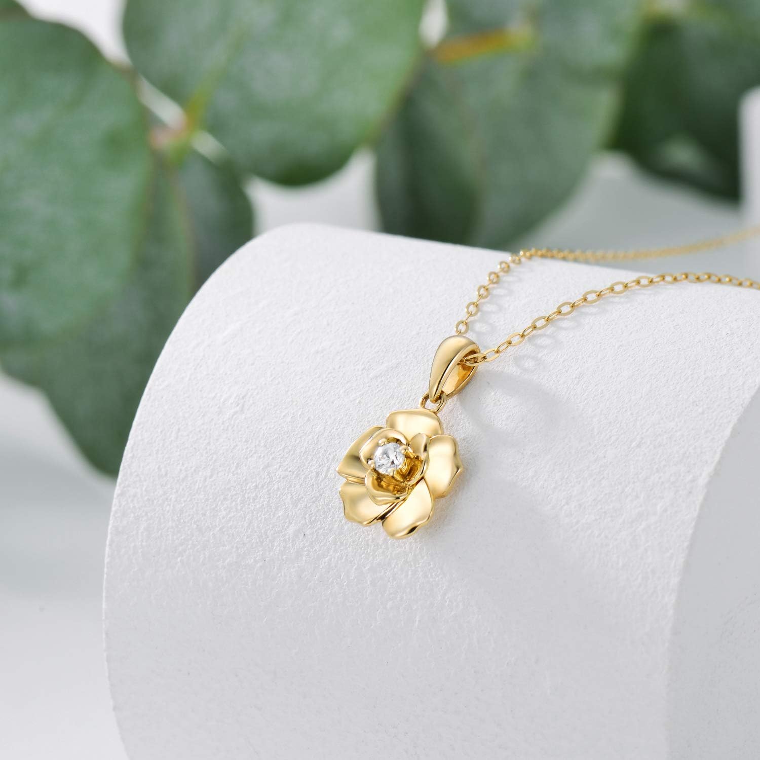 14k Gold Flower Necklace for Women, Rose Flower Pendant Birth Flower Necklace Birthday Mothers Day Gift for Mother Wife Girlfriend 16+2 inch - Image 3