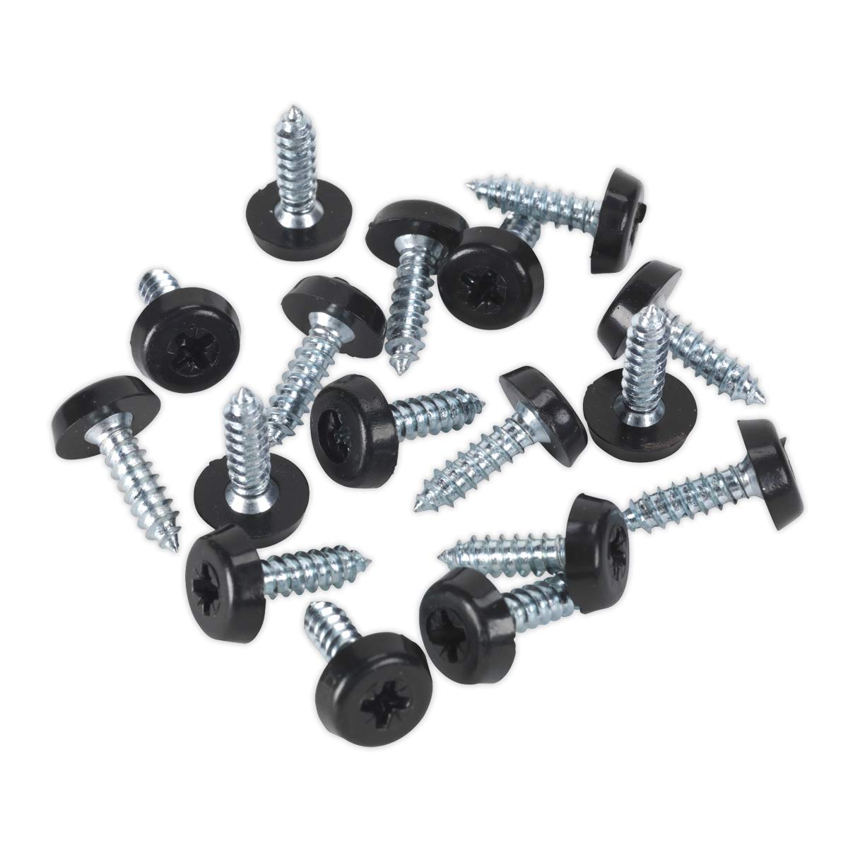 Sealey Ptnp3 Number Plate Screw Plastic Enclosed Head 4.8 X 18Mm Black 50Pc