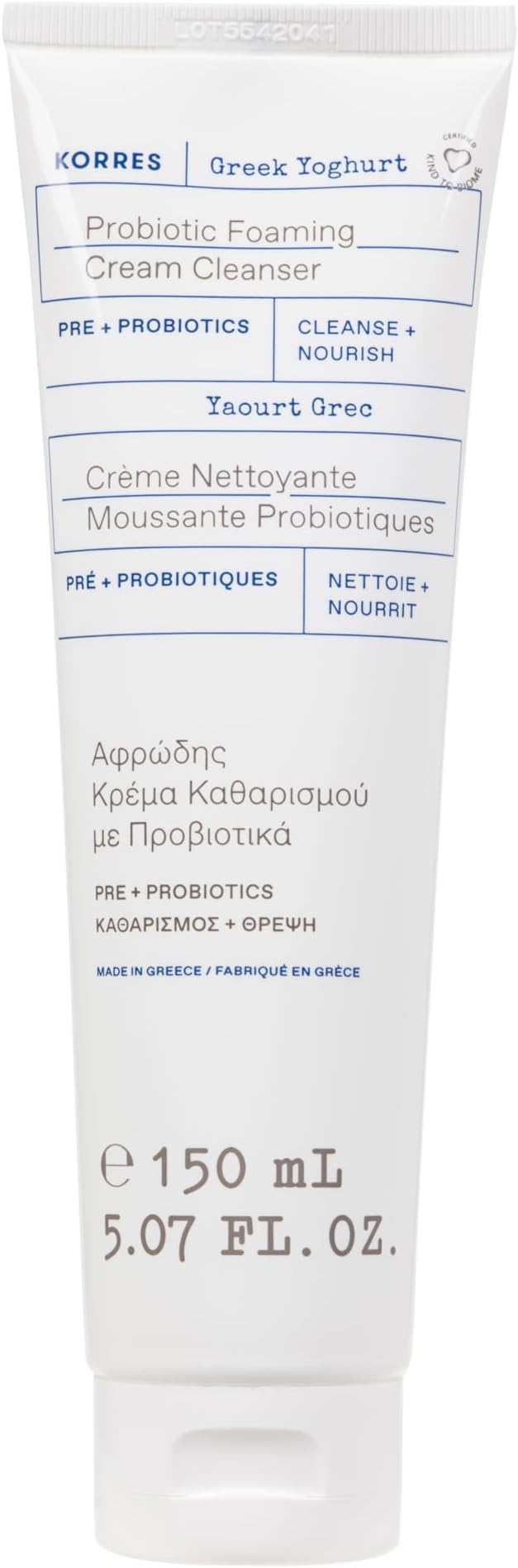 - KORRES Greek Yoghurt Foaming Cream Cleanser, Hydrating, Deep Cleansing Skin Care, Makeup Remover, Face Wash for Women, Cream to Foam Facial Cleanser for Dry, Oily, Sensitive, Any Skin Type, 5.07 fl oz