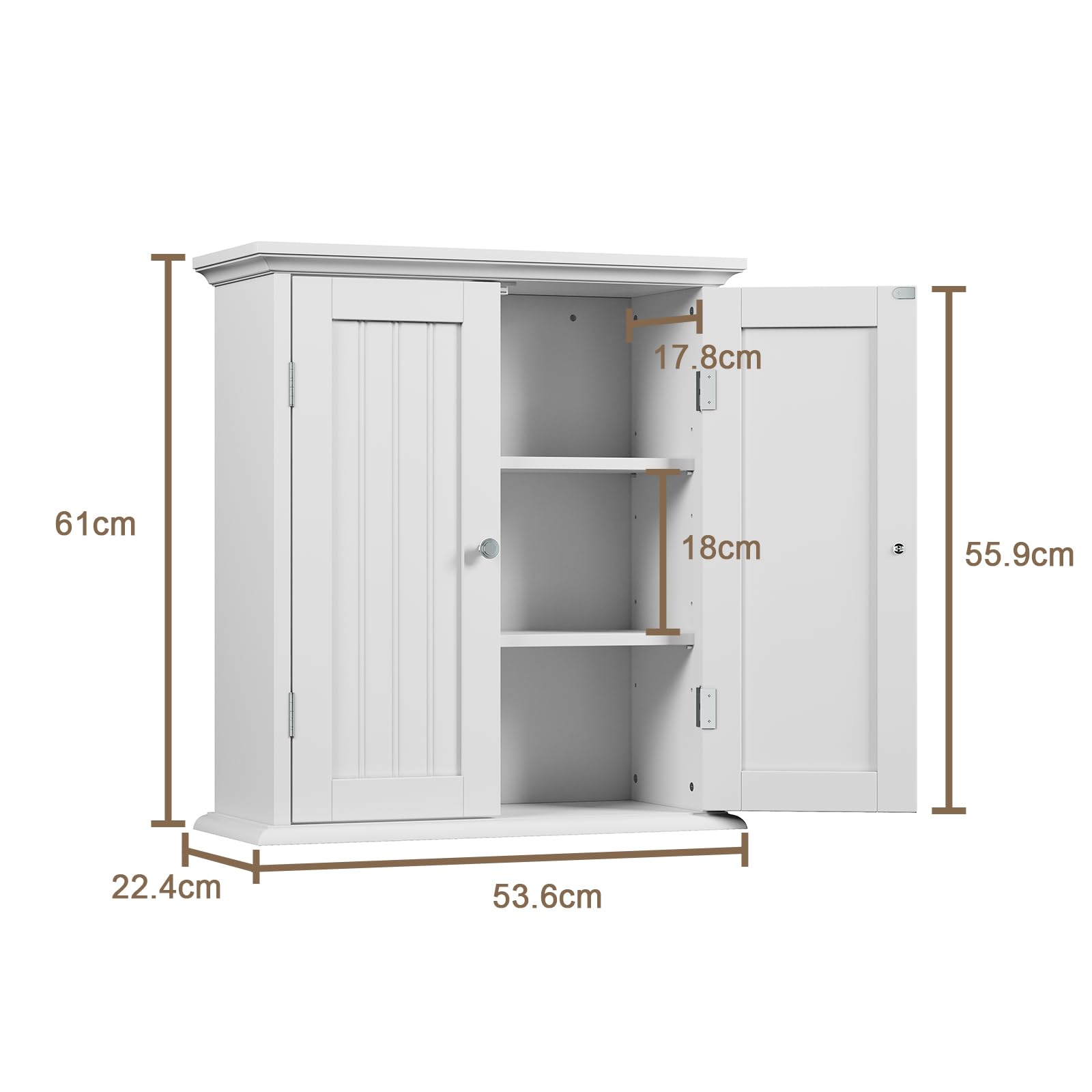 Badezimmer Schrank, Bad Schrank mit 2 verstellbaren Fachböden und Doppeltüren, modern Elegante Optik,Aufbewahrung über der Toilette für Familien, Weiß