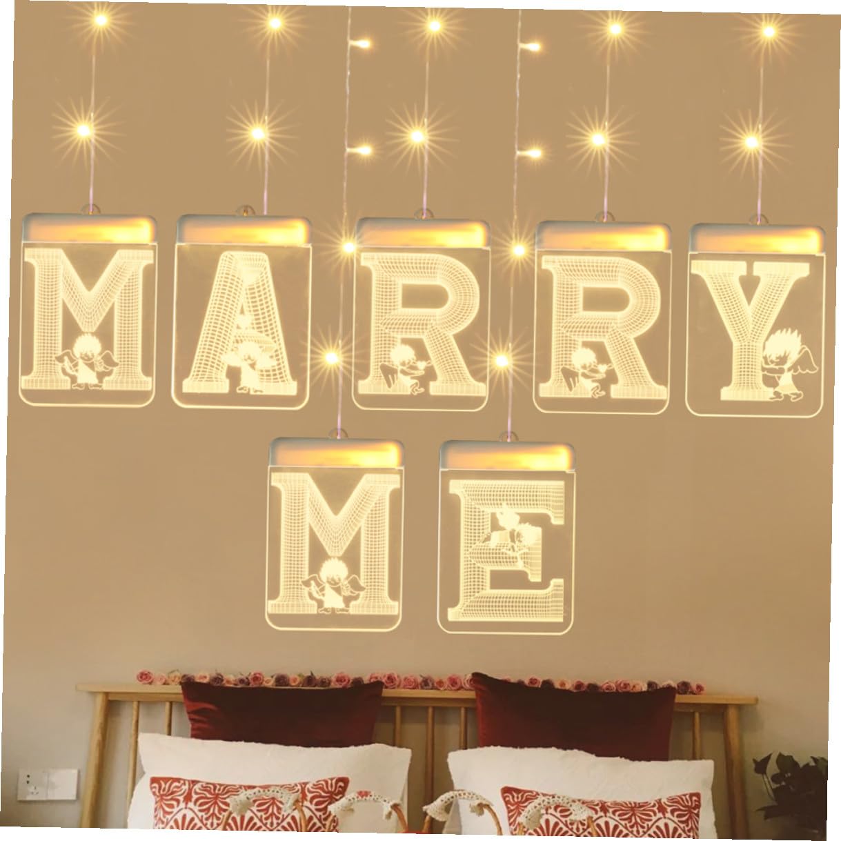 Veemoon LED Lichterkette Marry Me USB Betrieben Flammenlose Warme LED Dekoration Langlebige Tisch und Partybeleuchtung für Heiratsantrag und Hochzeit