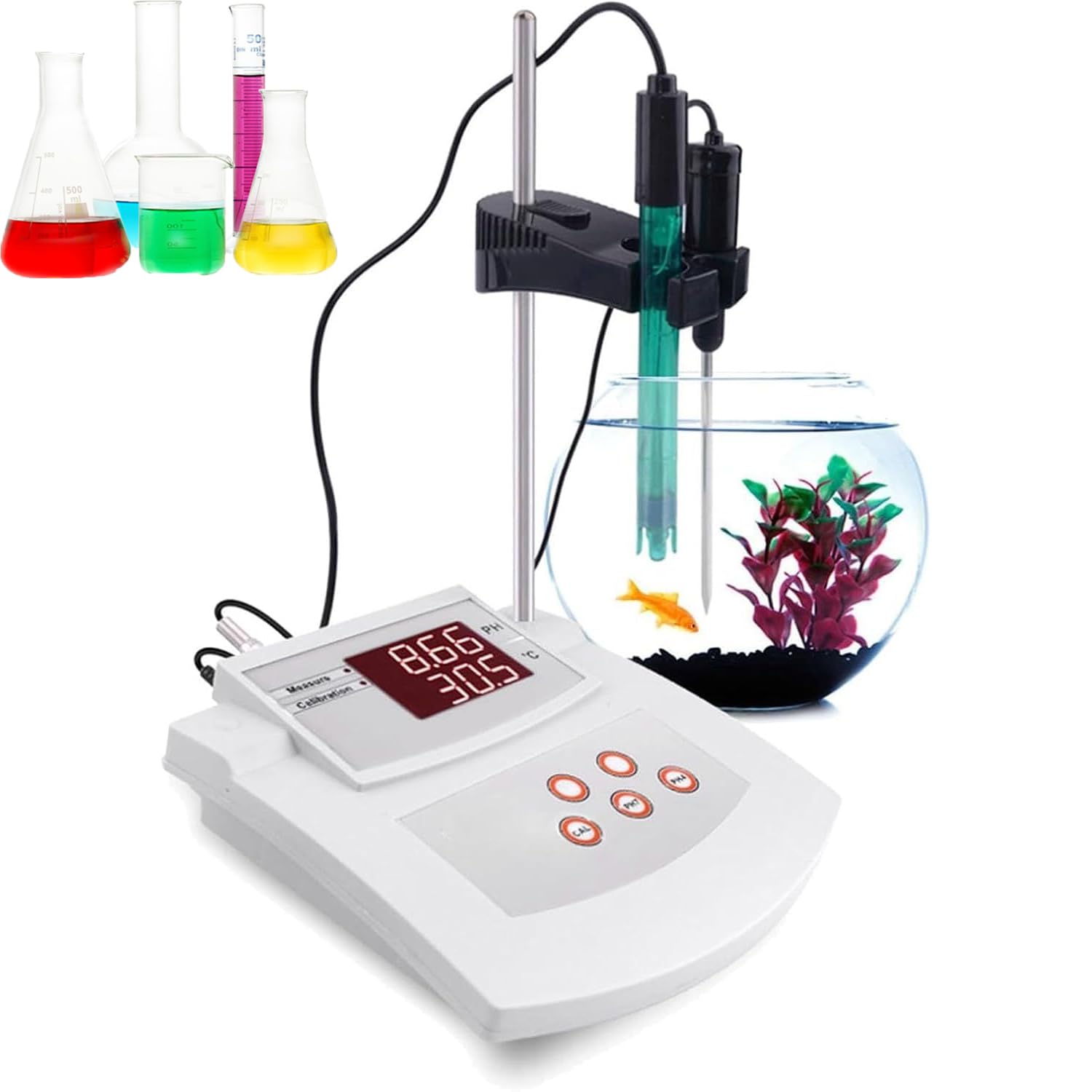 Medidor De Sobremesa De Alta Precisión, Medidor De Ph Laboratorio De Sobremesa con Pantalla LCD, Calibración Automática De 2 Puntos Y Rango De Medición De PH De 0,00 A 14,00 para Piscinas