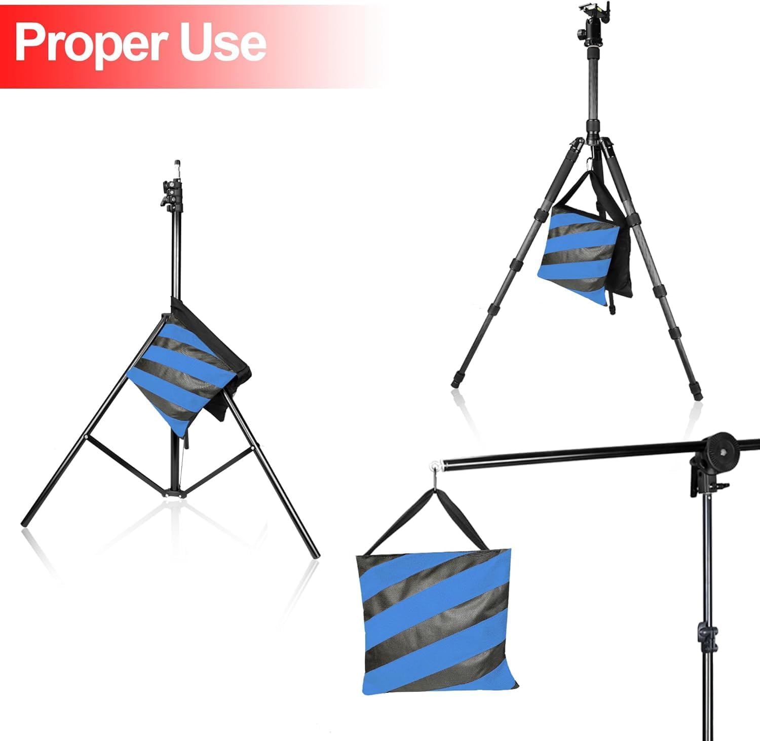 EMART Strapazierfähiger Sandsack mit Federklemmen – Fotografie-Foto-Video-Studio, Bühnen-Filmgewichtssäcke für Foto-Video-Studio, Lichtständer, Galgenarm-Stative, Sandsack, 4 Packungen und 6 Klemmen,