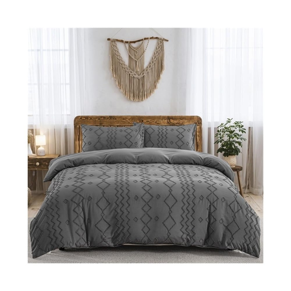 VHKJewE Boho Bedding Set for All Seasons, 2/3 Pieces Chic Geometric Tufted Comforter Not Included Set(Gris,EU King(240x220cm))