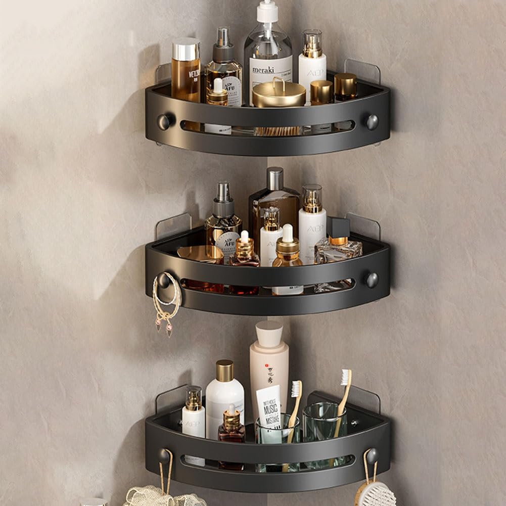 OHYEMISE Triangle Shower Shelf 3 Pack Triangle Shower Caddy with Hooks Drainage Holes Plastic Corner Showers Caddy Shelves