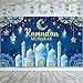 Ramadan Mubarak Decorations Backdrop Banner, Sign Photo Booth Background for Home Muslim Ramadan Kareem Eid Al Fitr Party Supplies (Blue)