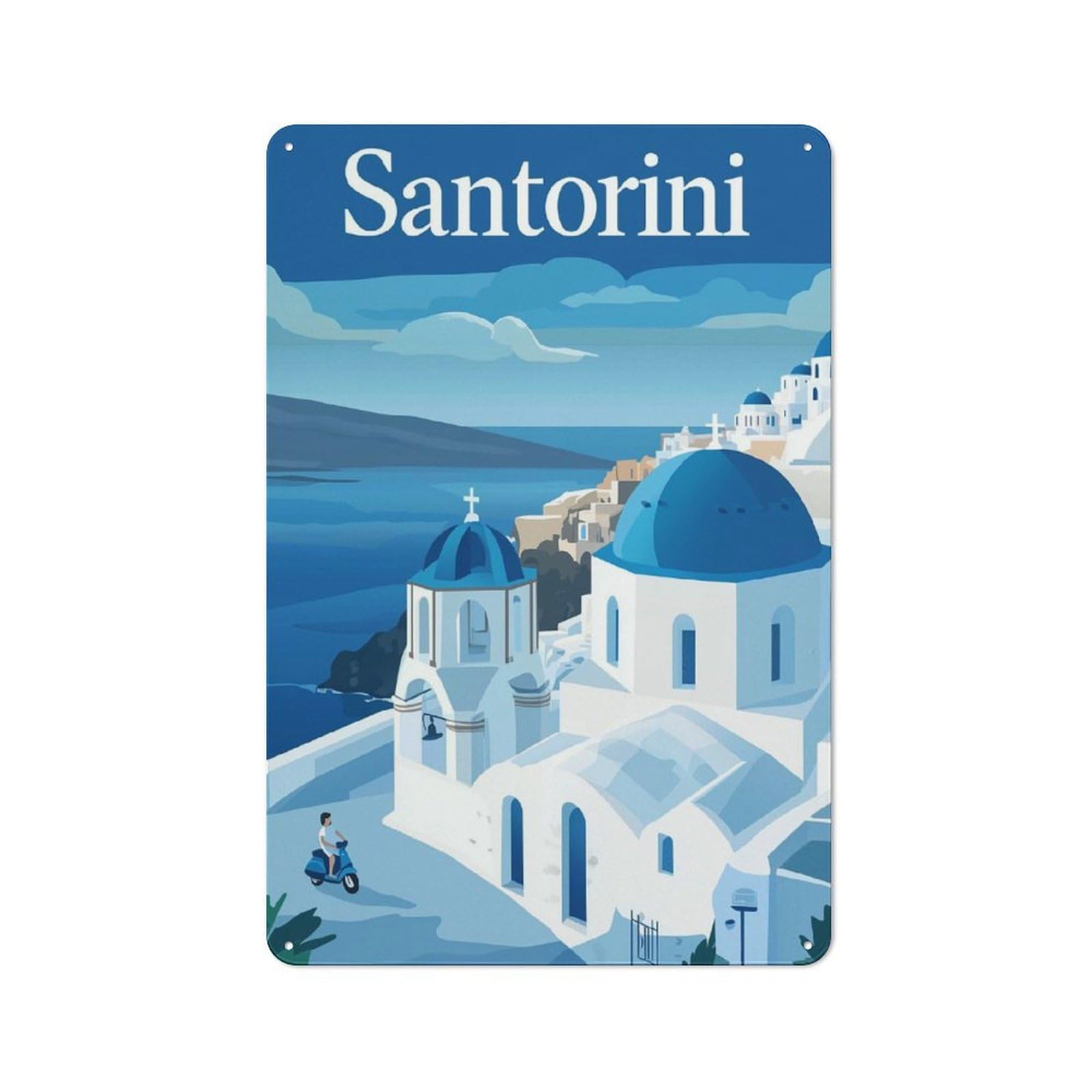 Decorative Metal Plaque with The Beauty of Santorini Design 30x20cm, Warehouse Style Loft Wall Plaque for Flat, Bar, Studio Or Gallery Wall