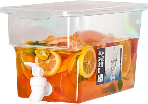 5L Plastic Drink Container with Lid, Cold Water Jug with Faucet, Beverage Dispenser for Drinks, Juice, Ice Tea, Lemonade