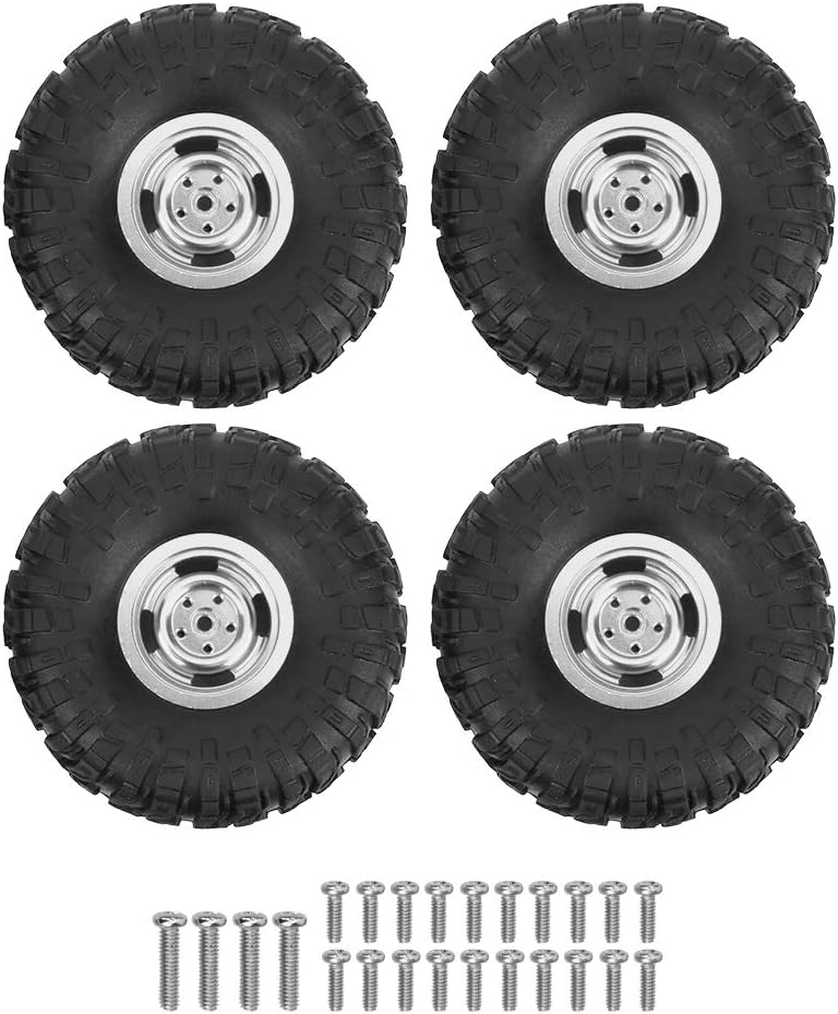 RC Car Tires, Durable Metal Rubber Upgrade Replacement, 1/12 Scale RC Crawler Tires for Off-Road Racing Crawling and Hobbyist Model Building (Silver)