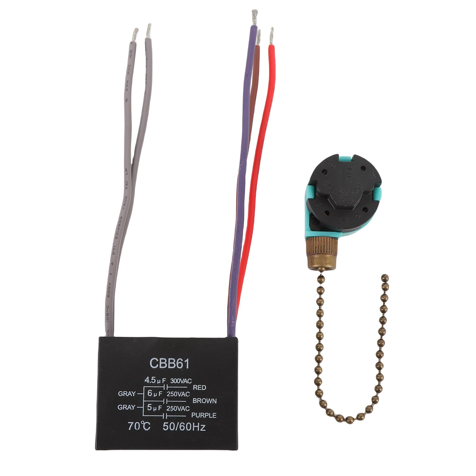 Interruptor Universal de Cadena de Tracción para Ventilador de Techo de 3 Velocidades con Condensador CBB61 de 5 Cables para una Circulación de Aire Efectiva 1 Unidad