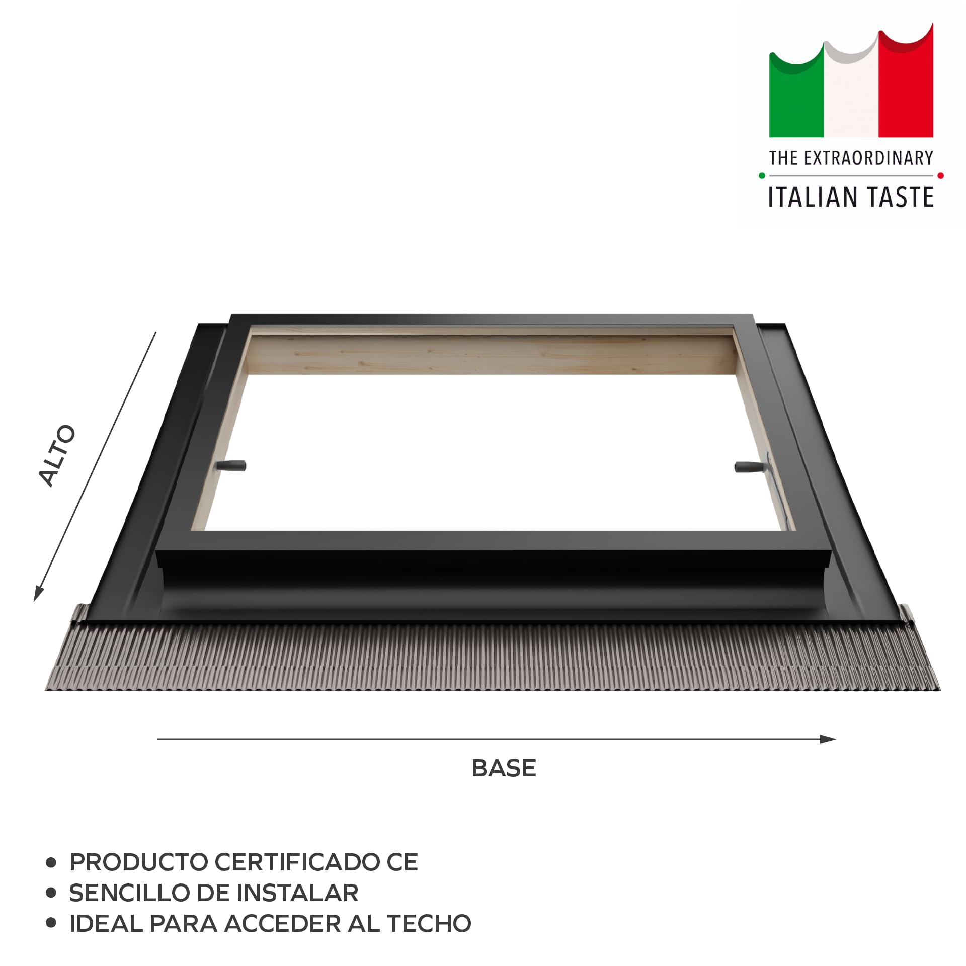 Emica - Claraboya abertura Vasistas en Aluminio | Línea Best Vidrio Antigranizo y Seguridad Interna 4T-9-4T | Tirador con 4 posiciones de apertura | Ventanas para Tejados (55x45 Base x Alto)