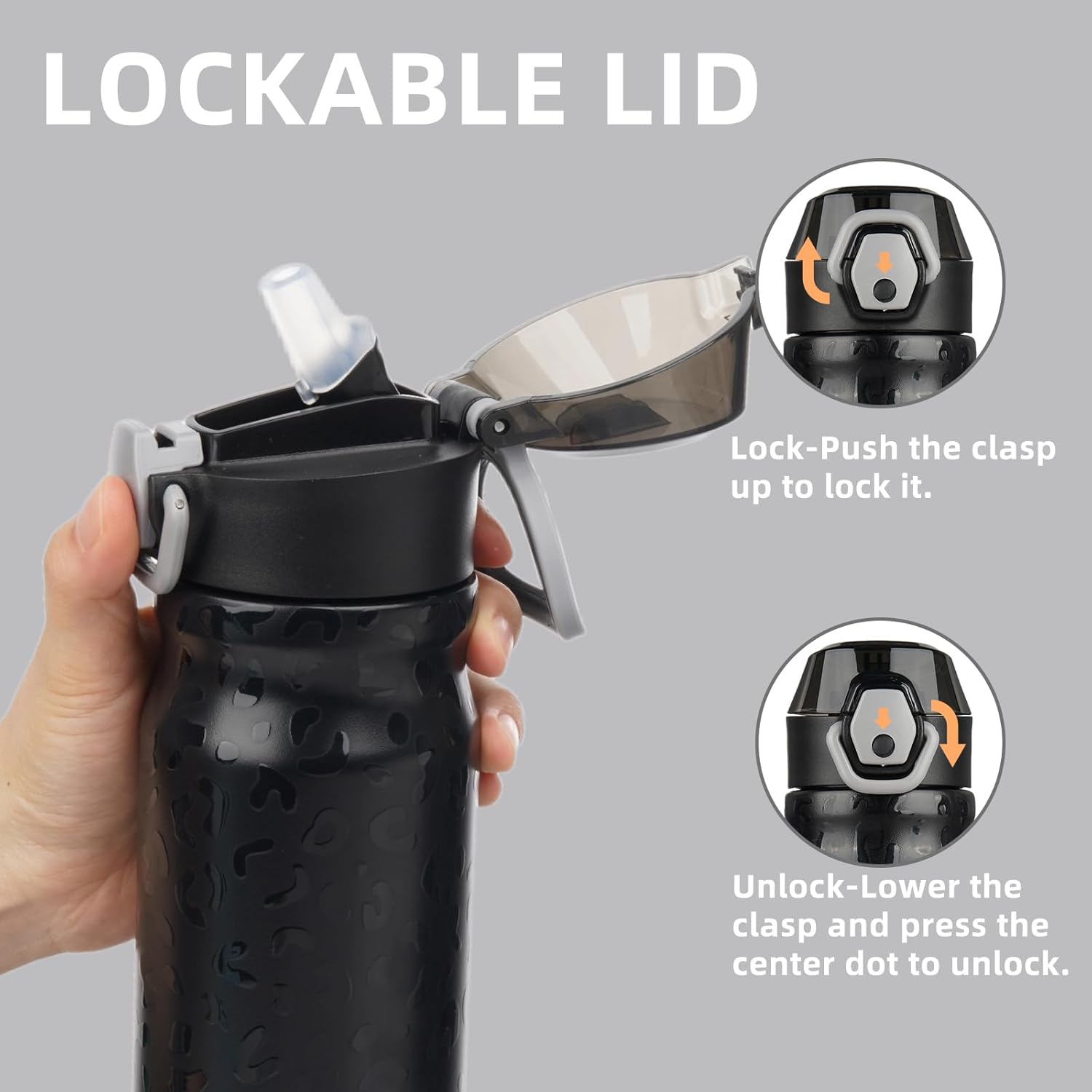 Insulated Water Bottle with Straw and Carry Loop,18 oz Stainless Steel Double Wall Vaccum Metal Water Flask with Leak-proof Lid,Black Leopard - Image 2