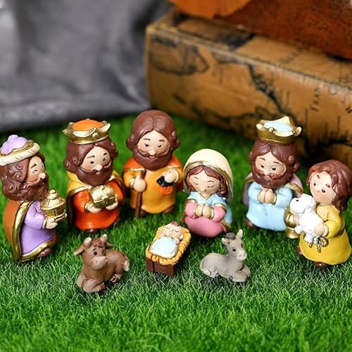 Conjunto de presépio - Conjunto de 11 peças de presépio para pessoas pequenas com manjedoura de luze