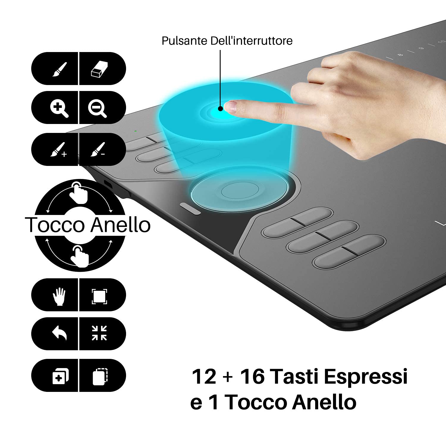 HUION HS610 Tavoletta Grafica senza Batteria 8192 Livelli, 5080 LPI, Combinata con la Funzione di Inclinazione di ±60 °, Compatibile con Windows/MacOS/Android