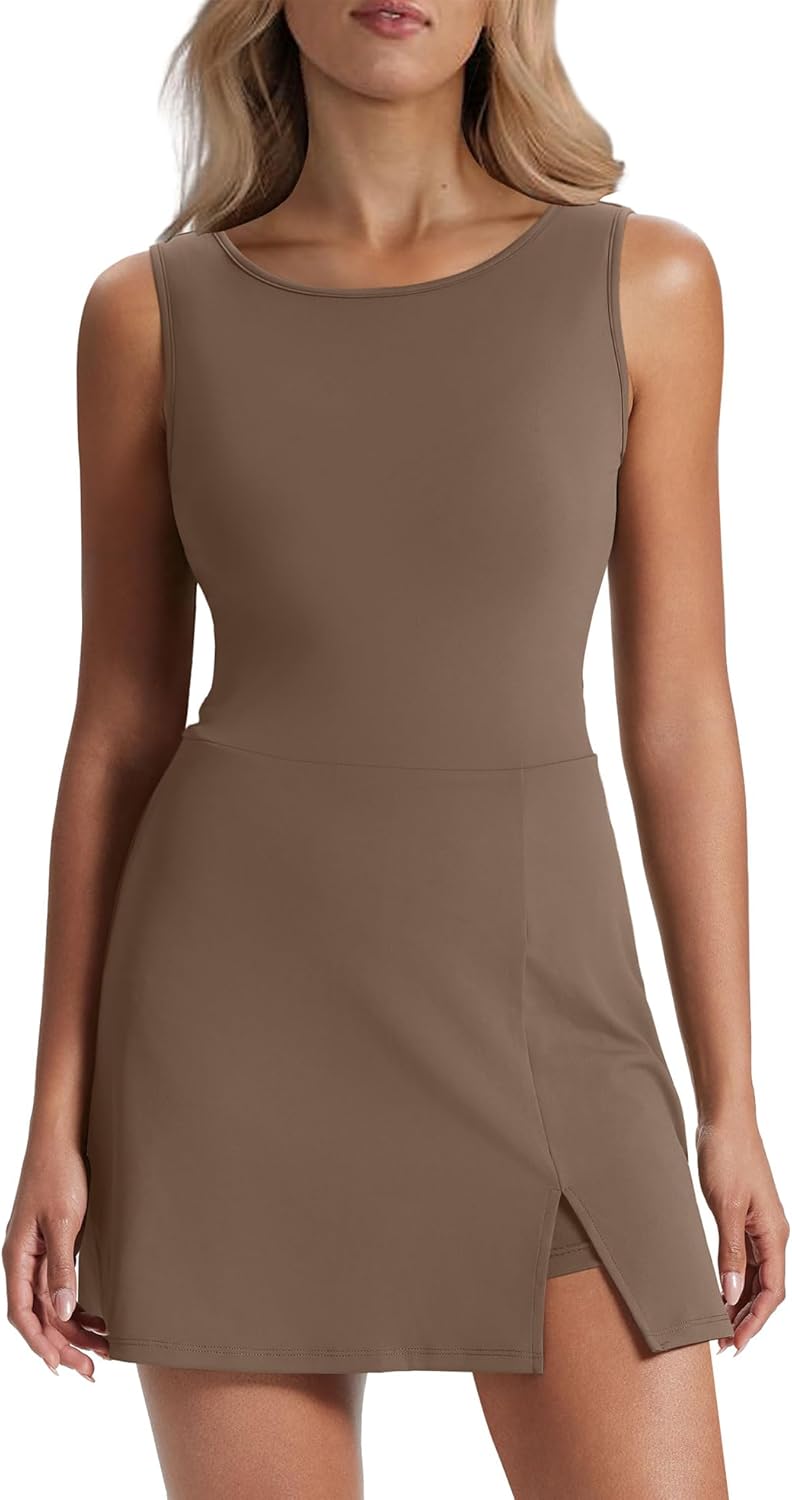 NIASHOT Athletic Dress for Women Mini Crew Neck Sleeveless Built in Shorts with Pockets Tennis Golf Dress - Image 2