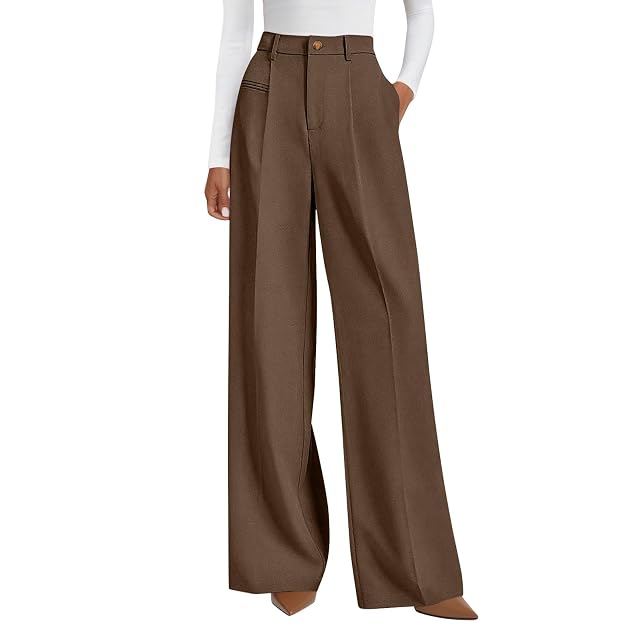 Dress Pants Women Comfy Flowy High Waisted Wide Leg Pants with Pockets Baggy Business Casual Office Work Pant