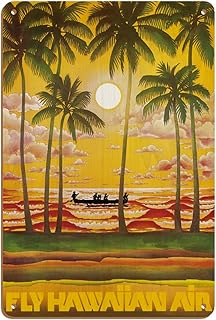 Hawaii - Fly Hawaiian Air - Hawaiian Airlines - Vintage Airline Travel Poster c.1970s - 8 x 12 inch Vintage Wood Art Sign