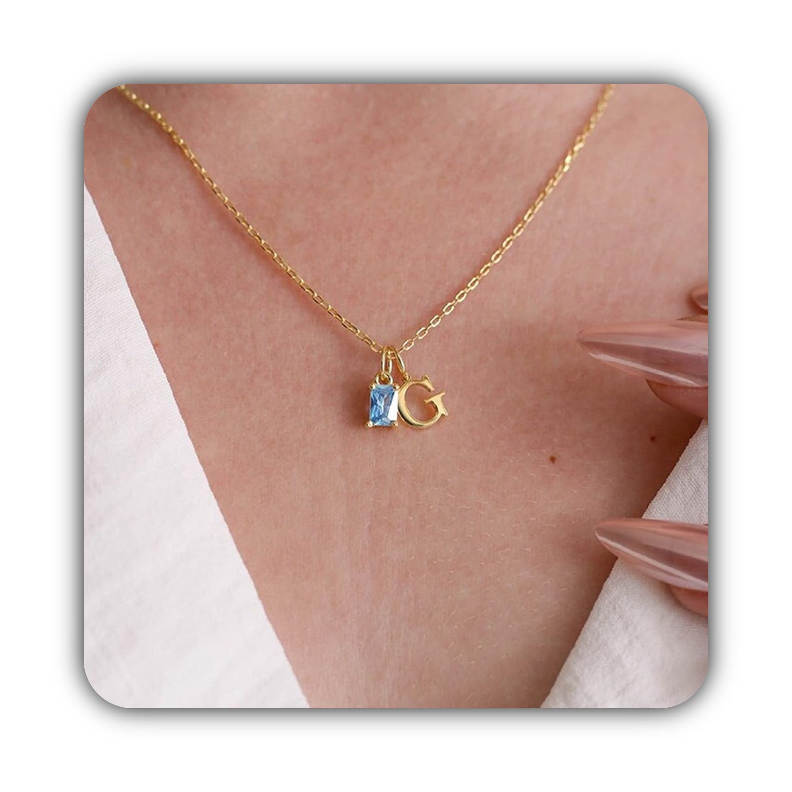 Personalizzato piccolo collana con iniziale con pietra portafortuna minimalista lettera gioiello compleanno per lei Natale per mamma
