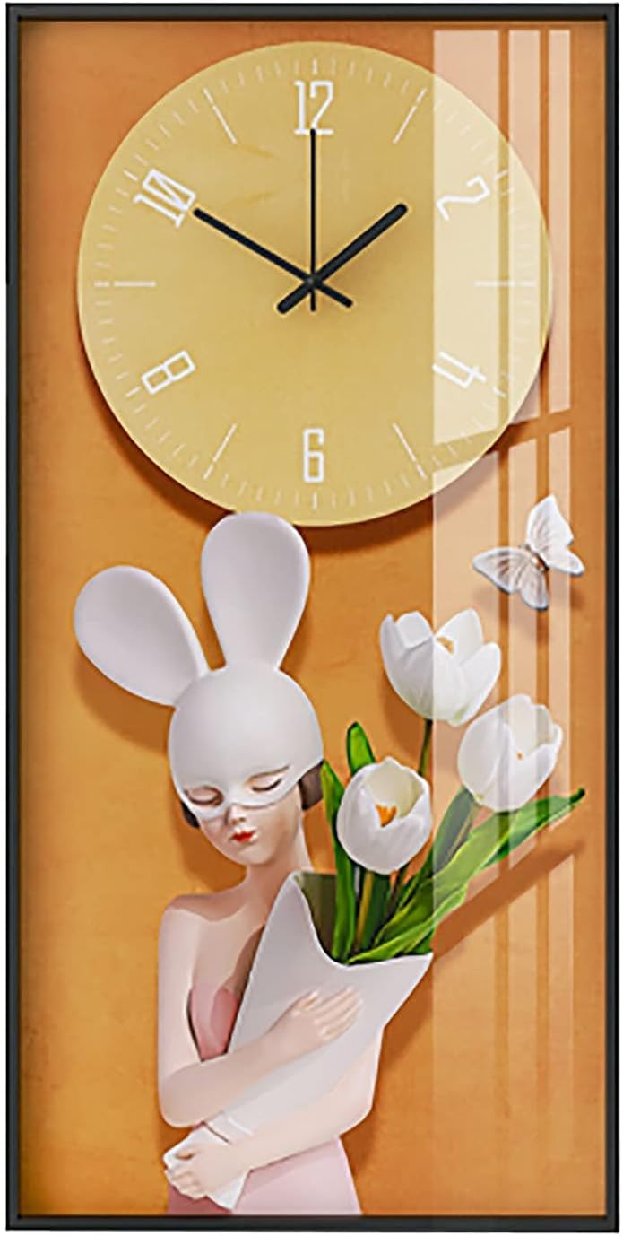 European Style Living Room Home Fashion Nordic Light Luxury Creative Clock/Modern Minimalist net red Decorative Painting Quartz Clock (Color : B Size : 80×40cm) (A 70×35cm)