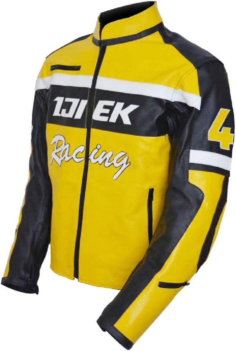 Mens Ijiek Racing Biker Yellow Motorcycle Leather Jacket