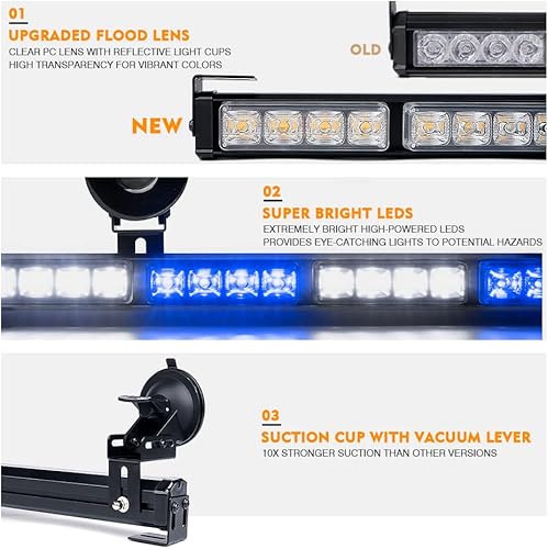 Miniatura 2 de Barra de luz estroboscópica de emergencia Xprite de 31.5 pulgadas para vehículos, 7 modos, BlancoAzul