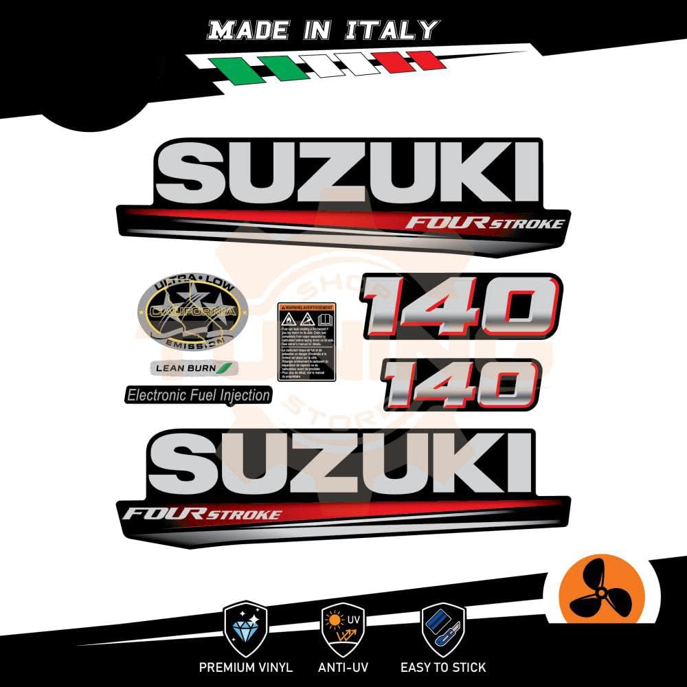Generico Outboard Marine Engine Stickers Kit Suzuki DF 140 CV - Four Stroke Black B