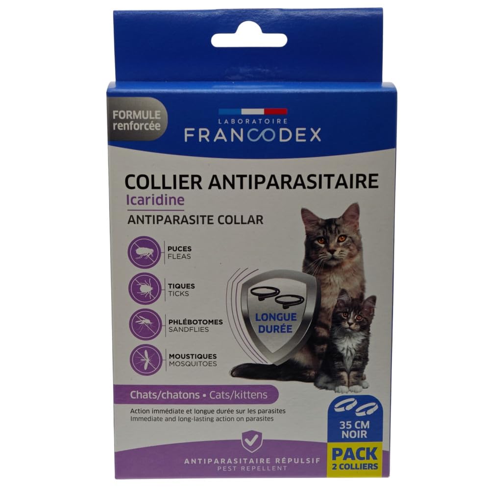 Francodex - Colliers Antiparasitaire Icaridine X2 Noir pour Chats et Chatons