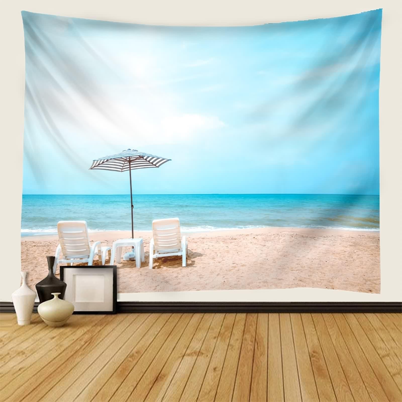Tapiz Pared Azul, Tapiz Pared 260X240CM Sillón Reclinable Playa Mar Poliéster Decoracion Salon