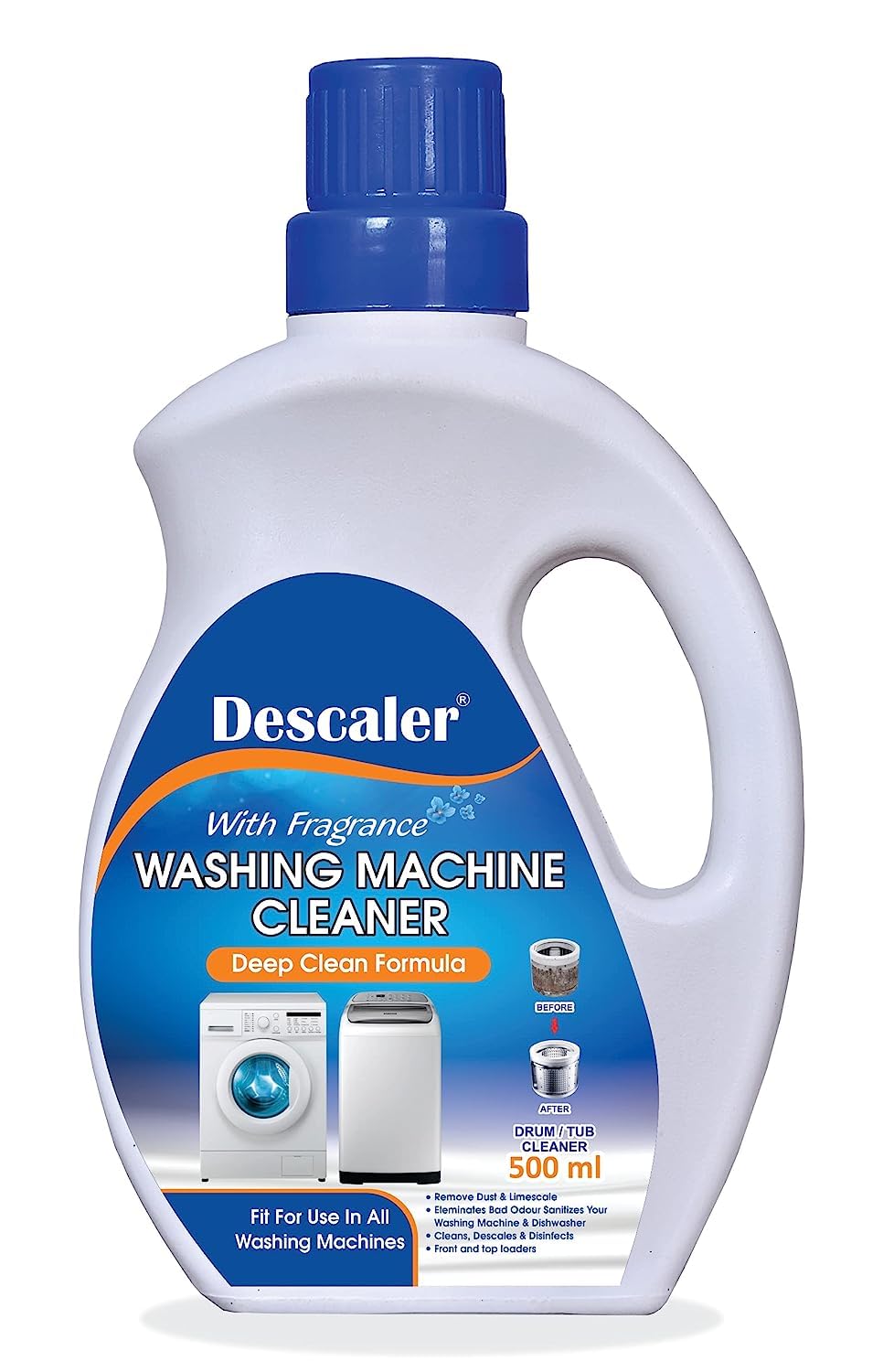 Vruta Premium Descaler Washing Machine Cleaner liquid, Quick Descaler for Appliances, Scale Remover Cleaning of Tub Drum Front Top Load, Remove Odors and Buildup - 500ml (Descaling Washing Machine)
