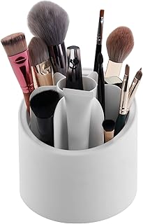 حامل فرش مكياج الدوار 360 درجة منظم من 7 خلايا بسعة كبيرة للتخزين لمراية الزينة والحمام والدولاب