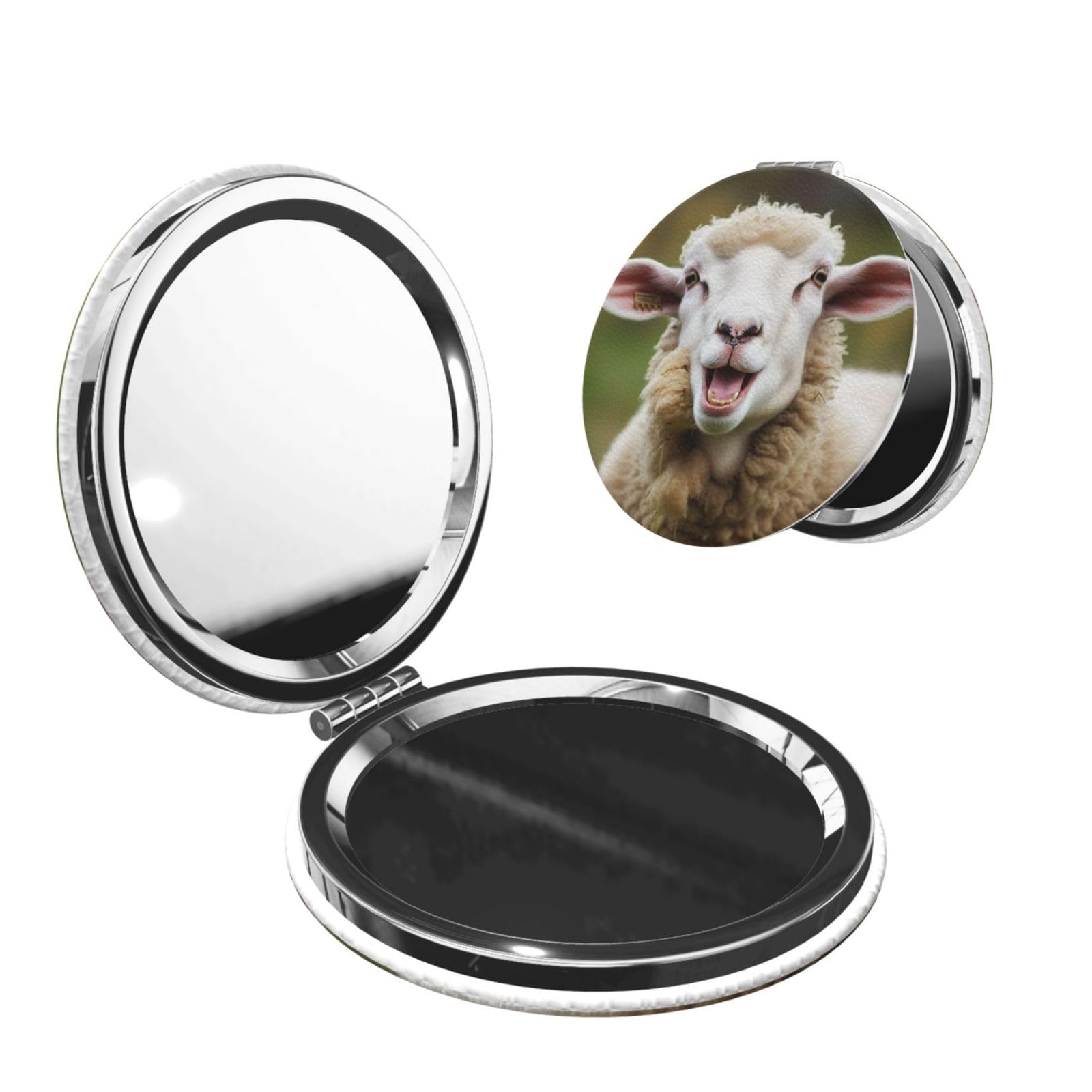 DWVTSLH Funny Naughty Sheep Tongue Cute Animal Compact Mirror for Purse, Double-Sided 2X/1X Magnifying Mirror for Women Men, Travel Makeup Mirror for Handbag, Handheld Vanity Mirror for Gift