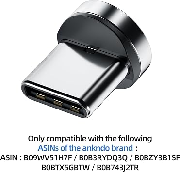 Ankndo Magnetic Connector Tip Heads [4-Pack] USB C Magnetic Adapter Compatible with 7Pin Magnetic Charging Cable 360 Rotating Strong Magnetic Phone Cable Adapter for Type C Device