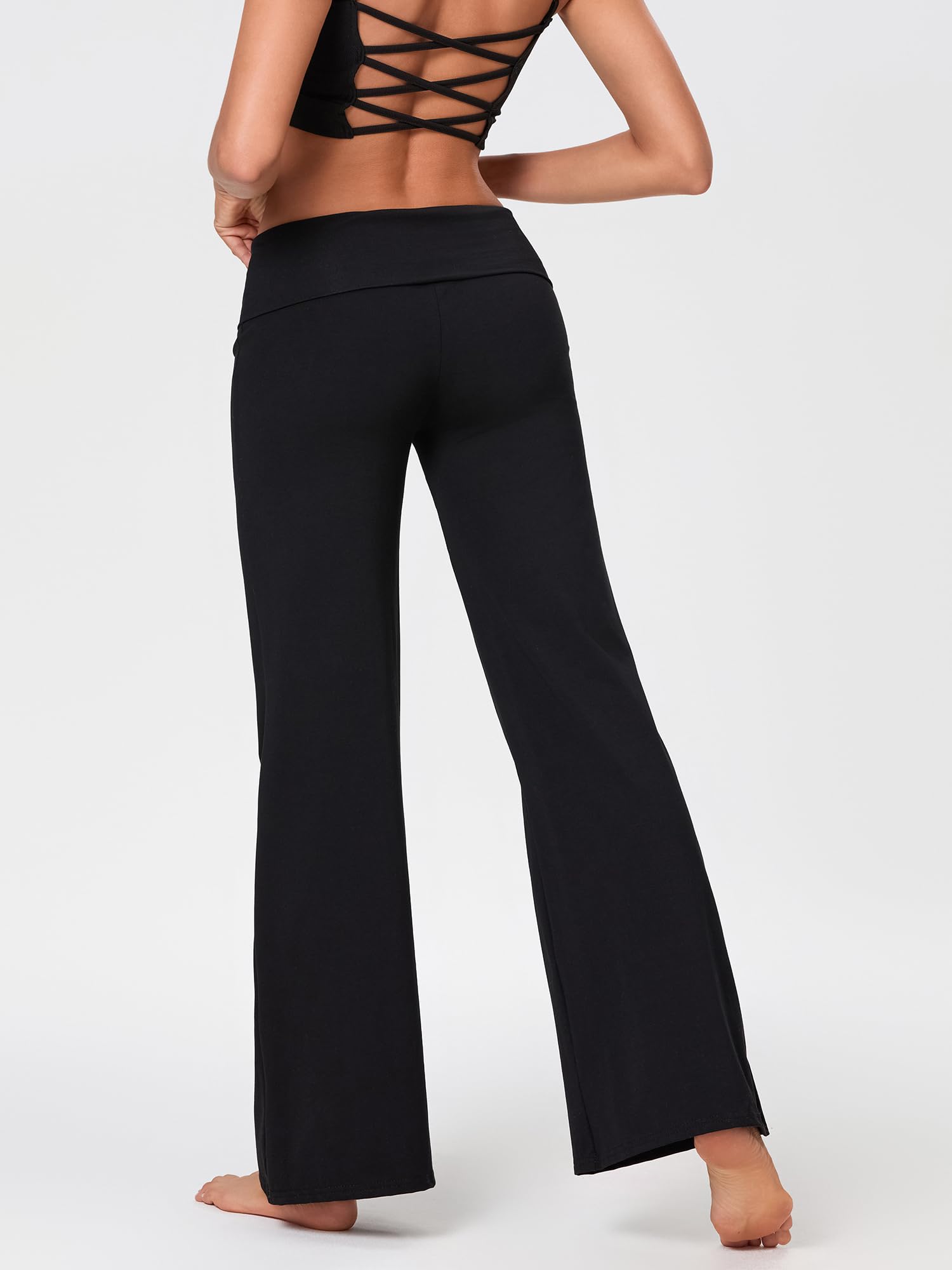 Pantaloni da yoga da donna a vita bassa a gamba larga pantaloni della tuta a zampa svasata pantaloni a campana Y2K Lounge Foldover pantaloni