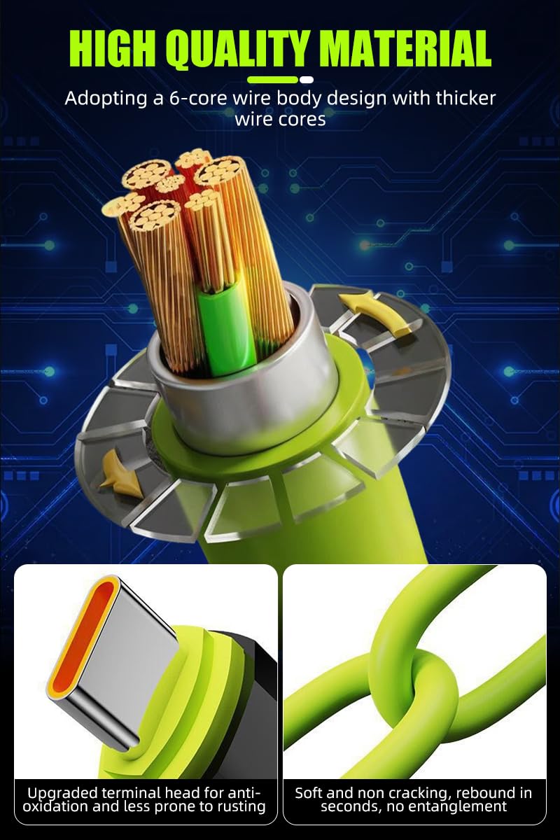 [4-Pack, 5 ft] 240W USB C to C Cable for iPhone 17 Charger Fast Charging Cable Flexible Silicone Type C E-Marker Charger Cord [Neon Green]