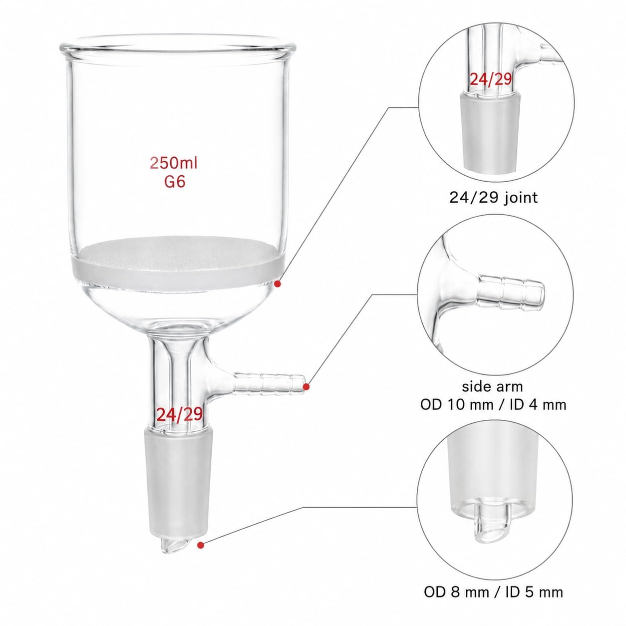Embudo Büchner Vidrio Sinterizado G6 Filtro Succión Junta 24/29 Lab-1000ml
