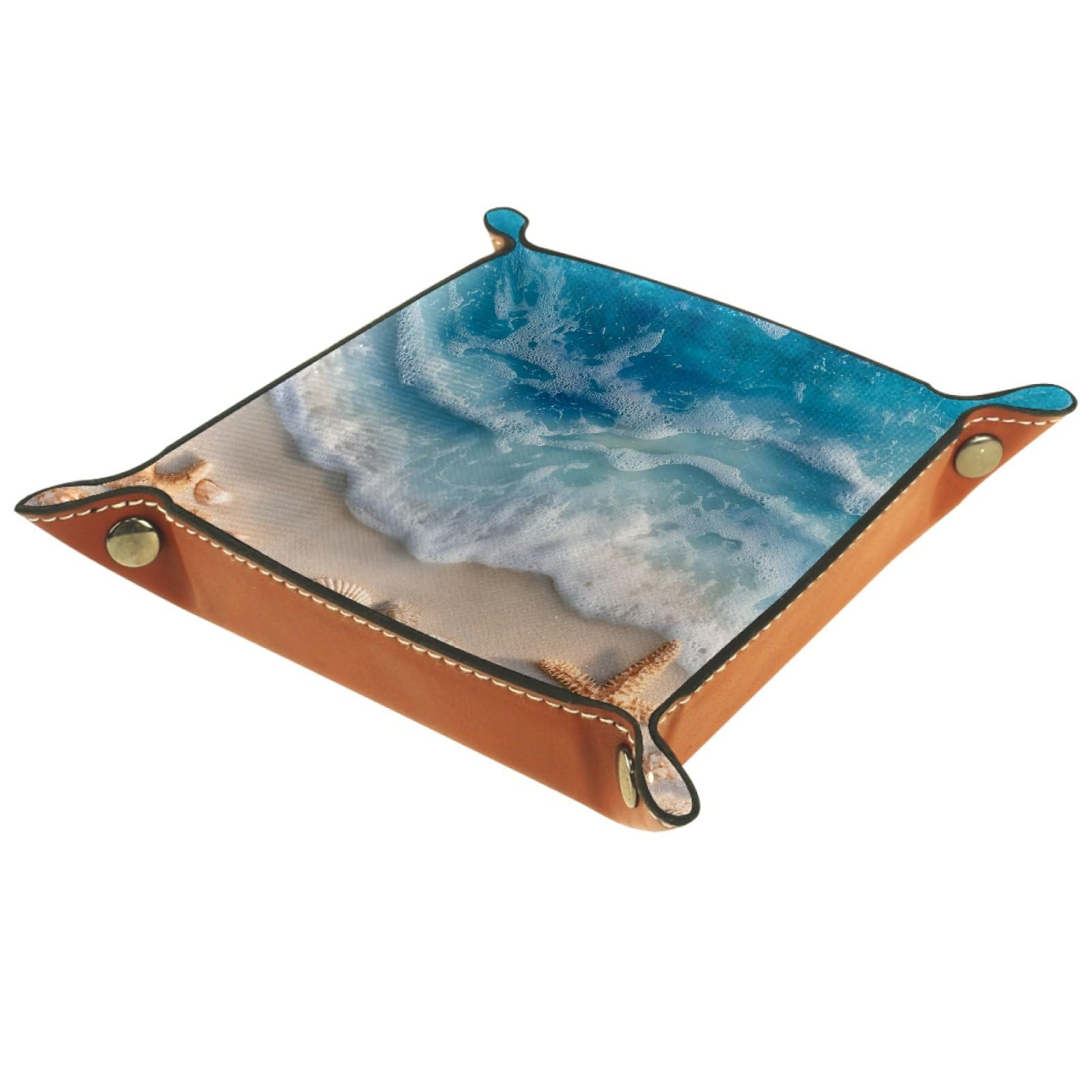 VAPOKF Beach Starfish Dice Trays Quadrilateral Dice Folding Tray Microfiber Leather Holder for Table Games RPG DND, 20.5 × 20.5 cm