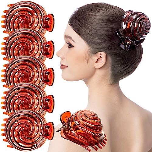 RC ROCHE ORNAMENT 6 Pcs Womens Spiral Dome Bun Maker Cover Round Clam Shell Stylish Spiral No Slip Grip Side Slide Beauty Accessory Hair Claw Clamp Clip, Large Brown