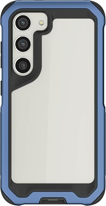 Ghostek Atomic Slim Galaxy S23 Phone Case with Shockproof Military Grade Aluminum Bumper, Clear Back and Wireless Charging Compatible Cover Designed for 2023 Samsung Galaxy S23 6.1" Blue