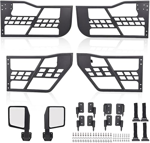 PIT66 Puerta de tubo, compatible con Jeep Wrangler JK 2007-2018 puertas de tubo laterales delanteras+traseras y espejos laterales