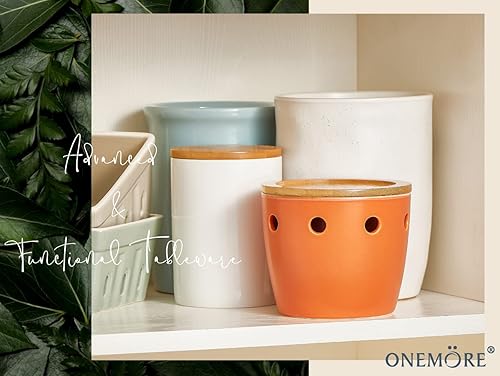 Miniatura 7 de ONEMORE Garlic Keeper grande con tapa, protector de ajo de cerámica de 5 pulgadas, para mostrador, naranja